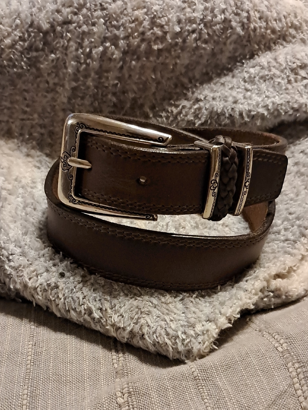 Brighton Classic Brown Leather Belt Decorative Silver Buckle Unisex
